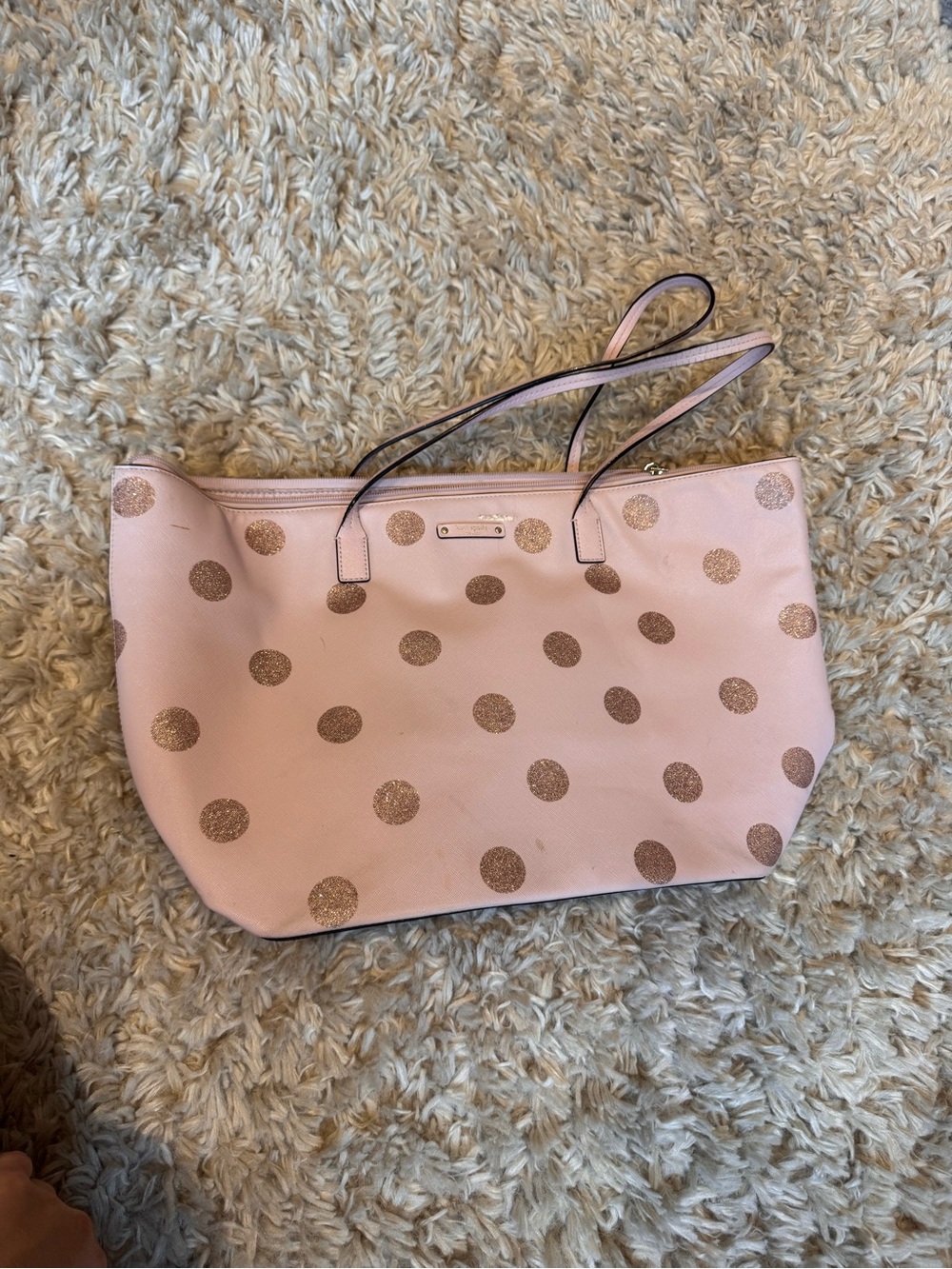 Kate Spade Pink Polka Dot Tote Bag with Glitter Accents- used